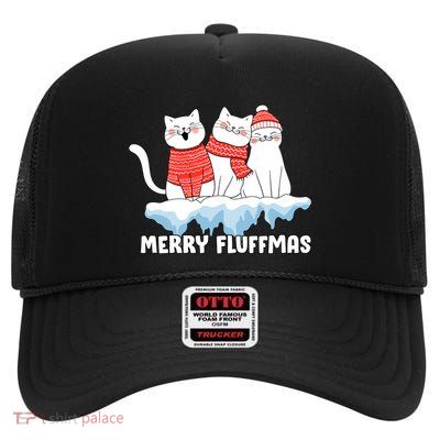 Merry Fluffmas Christmas High Crown Mesh Back Trucker Hat