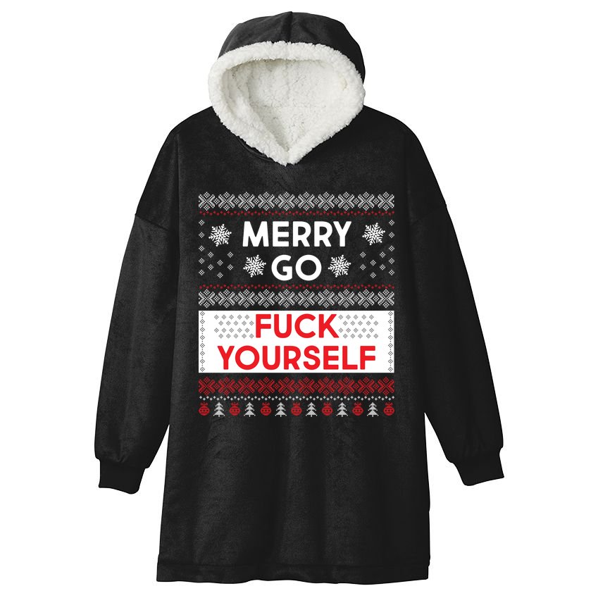 Merry Go F*ck Yourself Ugly Christmas Sweater Hooded Wearable Blanket