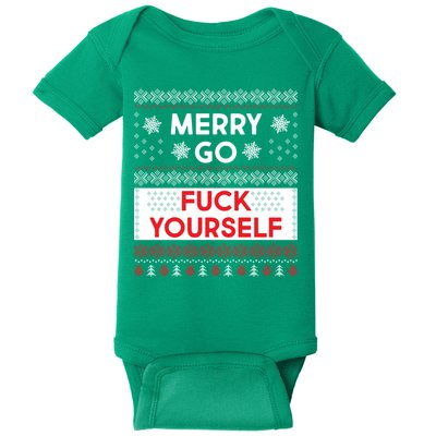 Merry Go F*ck Yourself Ugly Christmas Sweater Baby Bodysuit