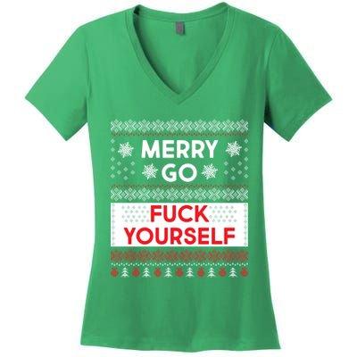 Merry Go F*ck Yourself Ugly Christmas Sweater Women's V-Neck T-Shirt