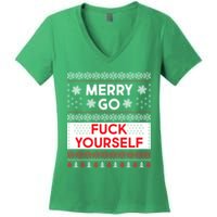 Merry Go F*ck Yourself Ugly Christmas Sweater Women's V-Neck T-Shirt
