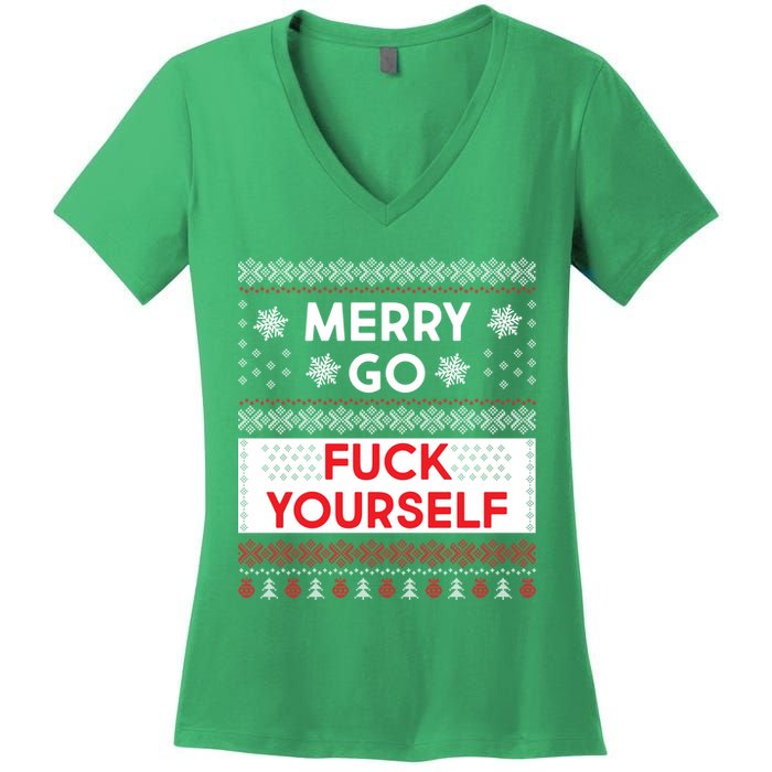 Merry Go F*ck Yourself Ugly Christmas Sweater Women's V-Neck T-Shirt