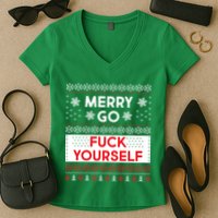 Merry Go F*ck Yourself Ugly Christmas Sweater Women's V-Neck T-Shirt