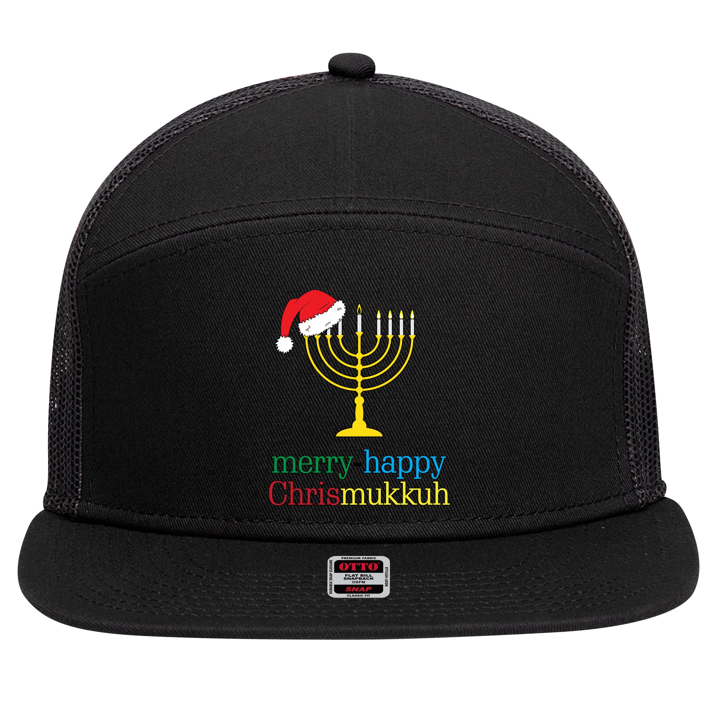 Merry-Happy Chrismukkah 7 Panel Mesh Trucker Snapback Hat