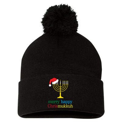 Merry-Happy Chrismukkah Pom Pom 12in Knit Beanie