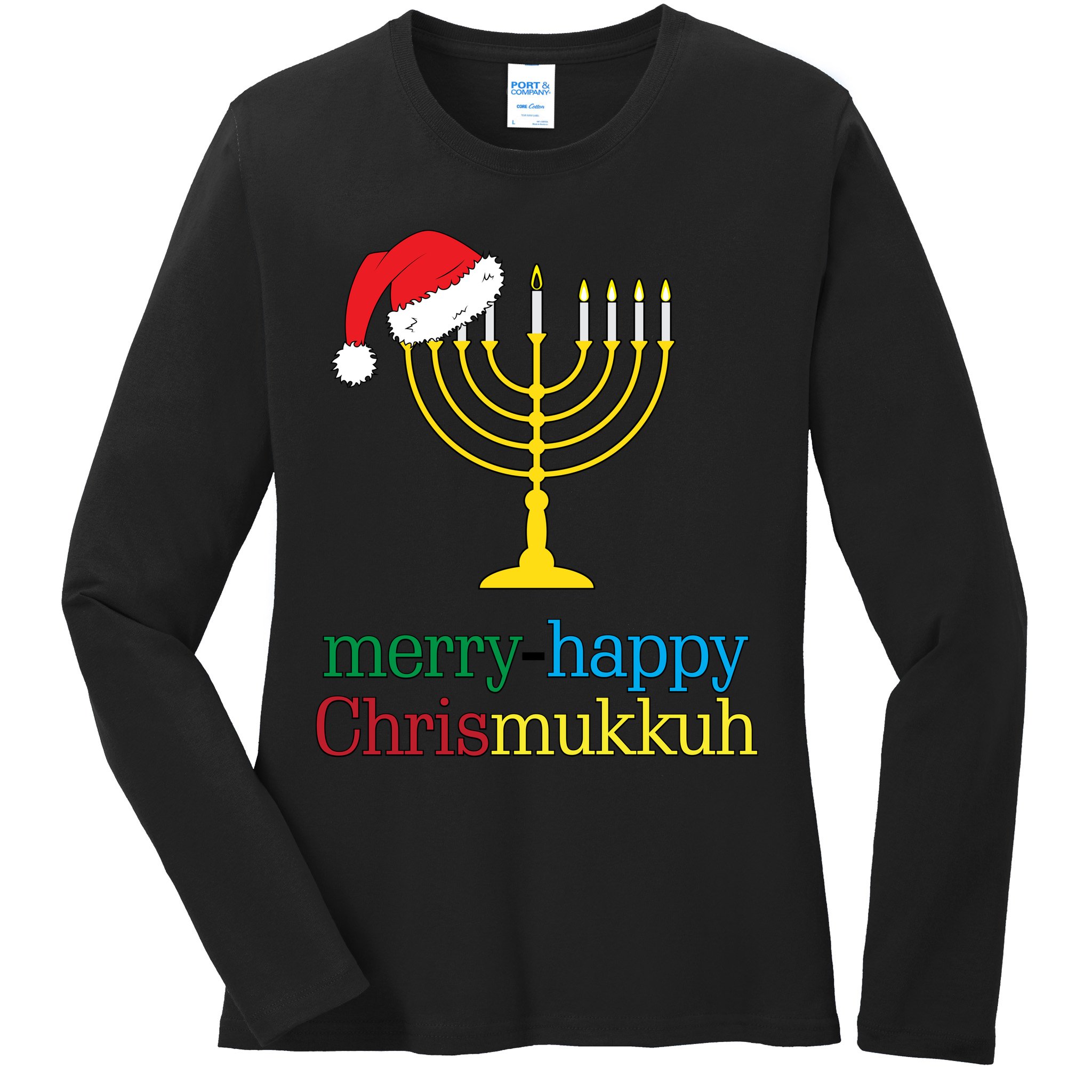 Merry-Happy Chrismukkah Ladies Long Sleeve Shirt