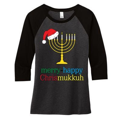 Merry-Happy Chrismukkah Women's Tri-Blend 3/4-Sleeve Raglan Shirt