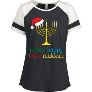 Merry-Happy Chrismukkah Enza Ladies Jersey Colorblock Tee