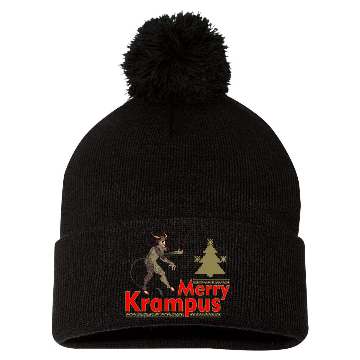 Merry Krampus Pom Pom 12in Knit Beanie