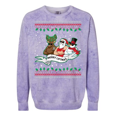 Merry Liftmas Funny Ugly Christmas Sweater Colorblast Crewneck Sweatshirt