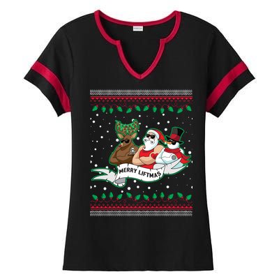 Merry Liftmas Funny Ugly Christmas Sweater Ladies Halftime Notch Neck Tee