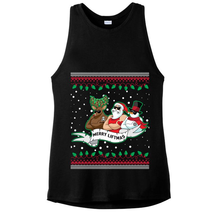 Merry Liftmas Funny Ugly Christmas Sweater Ladies PosiCharge Tri-Blend Wicking Tank