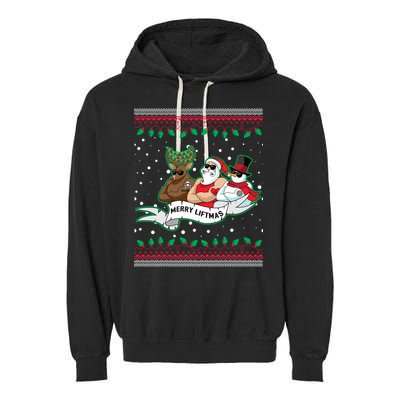 Merry Liftmas Funny Ugly Christmas Sweater Garment-Dyed Fleece Hoodie