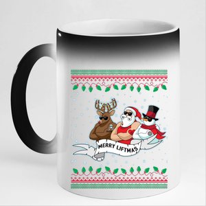 Merry Liftmas Funny Ugly Christmas Sweater 11oz Black Color Changing Mug