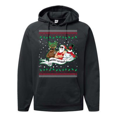 Merry Liftmas Funny Ugly Christmas Sweater Performance Fleece Hoodie