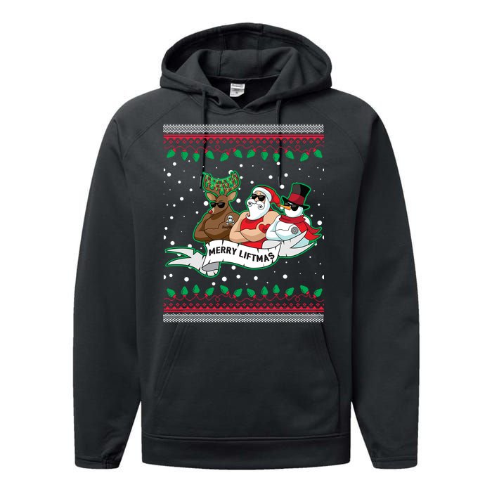 Merry Liftmas Funny Ugly Christmas Sweater Performance Fleece Hoodie