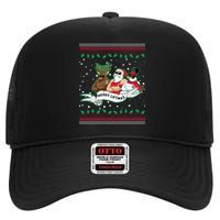 Merry Liftmas Funny Ugly Christmas Sweater High Crown Mesh Back Trucker Hat