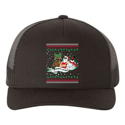 Merry Liftmas Funny Ugly Christmas Sweater Yupoong Adult 5-Panel Trucker Hat