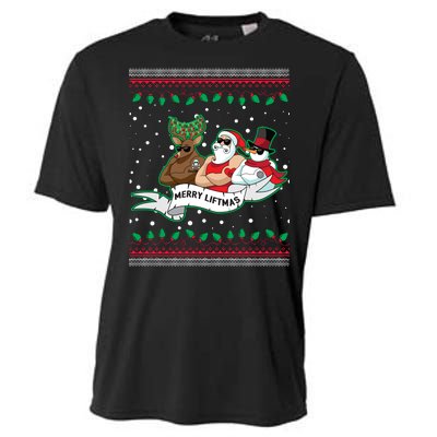 Merry Liftmas Funny Ugly Christmas Sweater Cooling Performance Crew T-Shirt