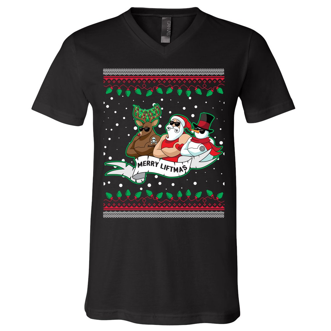 Merry Liftmas Funny Ugly Christmas Sweater V-Neck T-Shirt