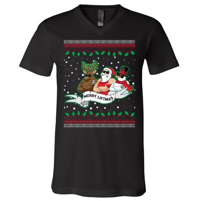 Merry Liftmas Funny Ugly Christmas Sweater V-Neck T-Shirt