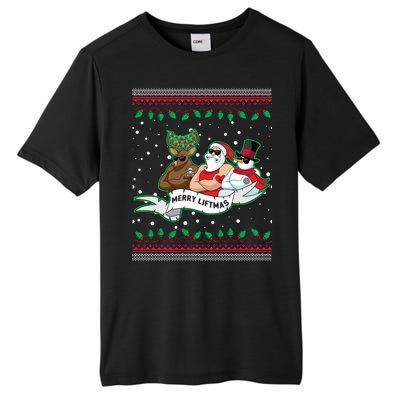 Merry Liftmas Funny Ugly Christmas Sweater Tall Fusion ChromaSoft Performance T-Shirt