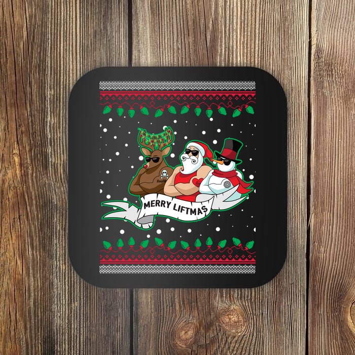 Merry Liftmas Funny Ugly Christmas Sweater Coaster