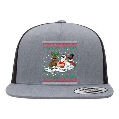 Merry Liftmas Funny Ugly Christmas Sweater Flat Bill Trucker Hat