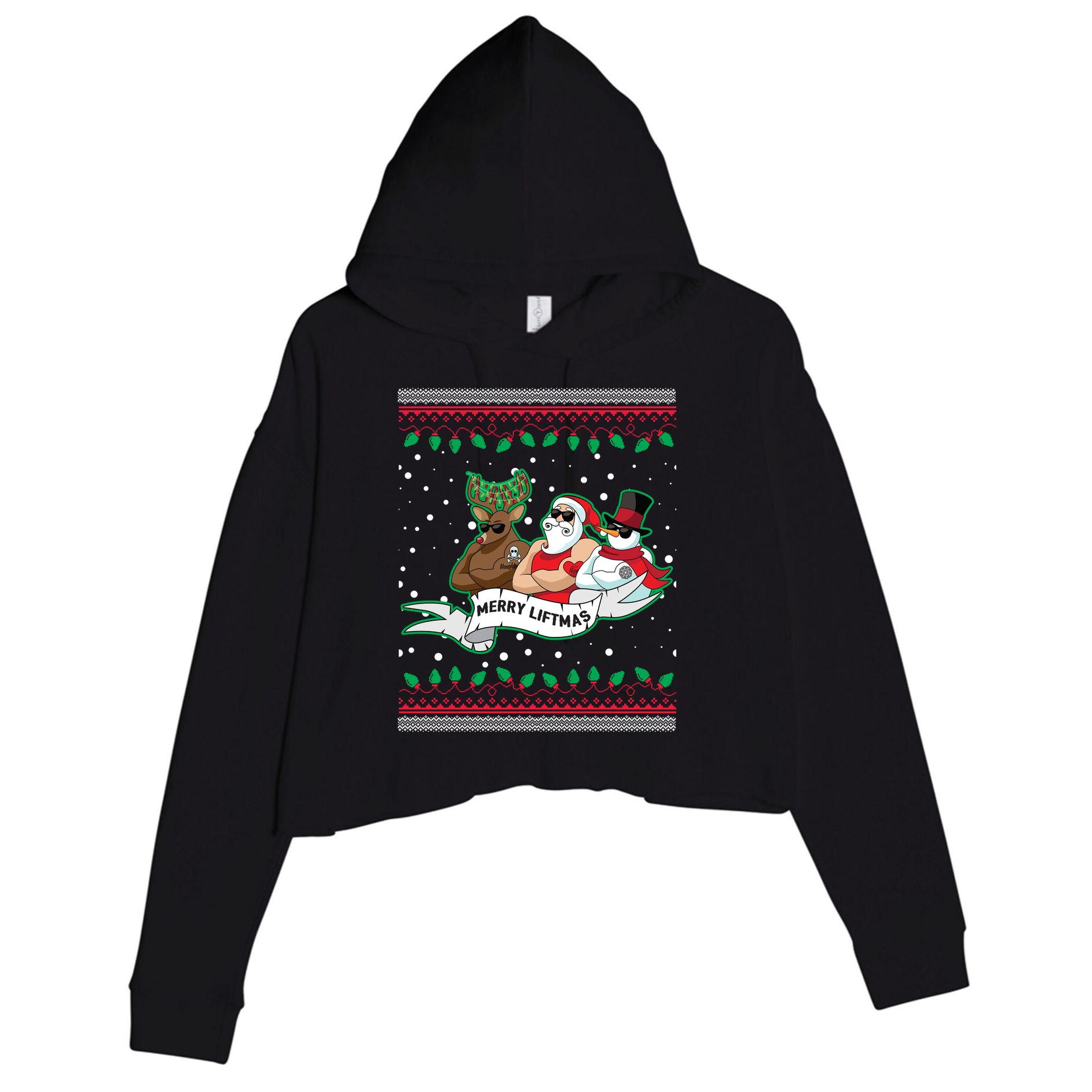Merry Liftmas Funny Ugly Christmas Sweater Crop Fleece Hoodie