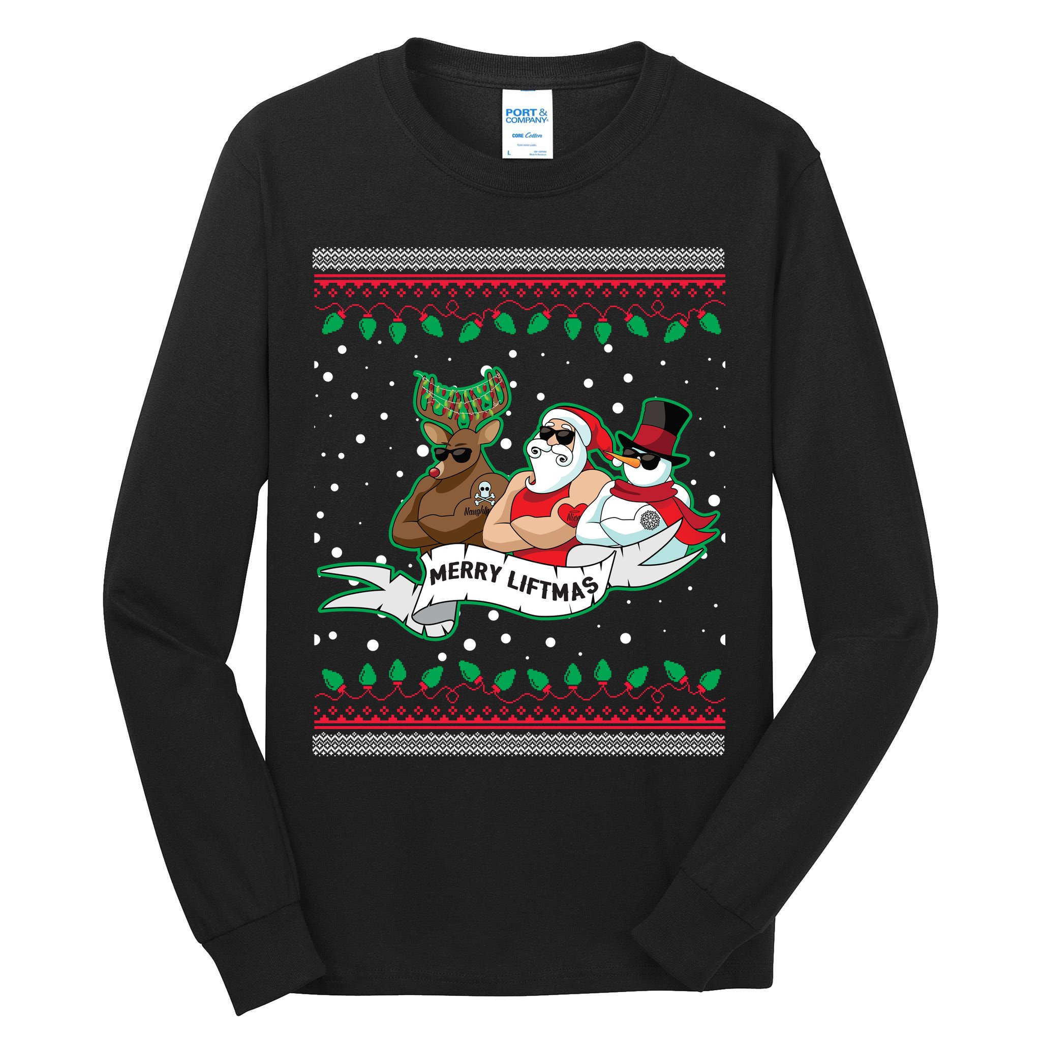 Merry Liftmas Funny Ugly Christmas Sweater Tall Long Sleeve T-Shirt