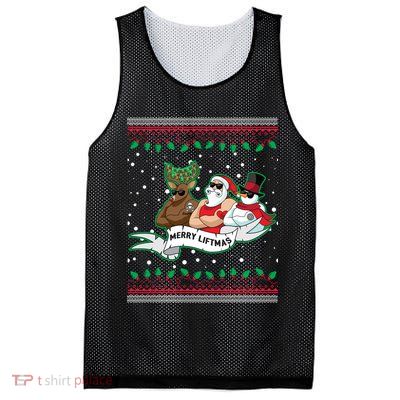 Merry Liftmas Funny Ugly Christmas Sweater Mesh Reversible Basketball Jersey Tank