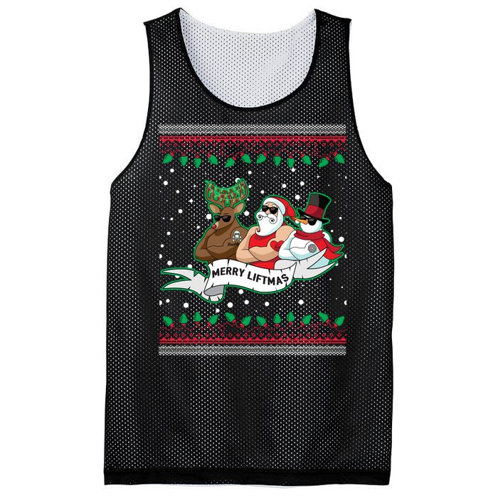 Merry Liftmas Funny Ugly Christmas Sweater Mesh Reversible Basketball Jersey Tank