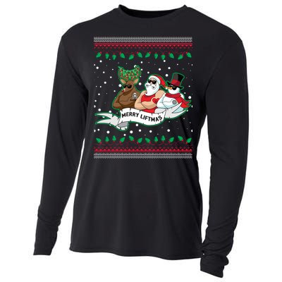 Merry Liftmas Funny Ugly Christmas Sweater Cooling Performance Long Sleeve Crew