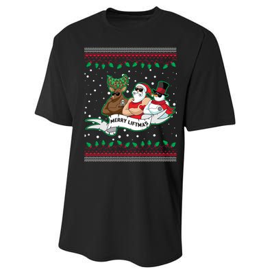 Merry Liftmas Funny Ugly Christmas Sweater Performance Sprint T-Shirt