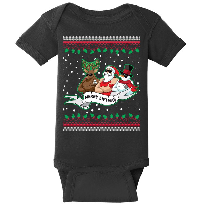 Merry Liftmas Funny Ugly Christmas Sweater Baby Bodysuit