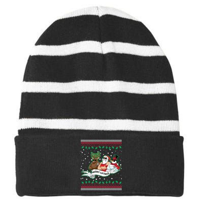 Merry Liftmas Funny Ugly Christmas Sweater Striped Beanie with Solid Band