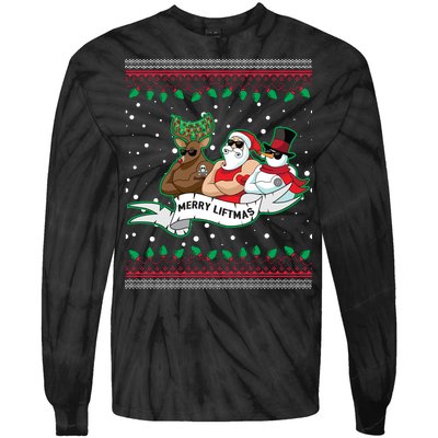 Merry Liftmas Funny Ugly Christmas Sweater Tie-Dye Long Sleeve Shirt