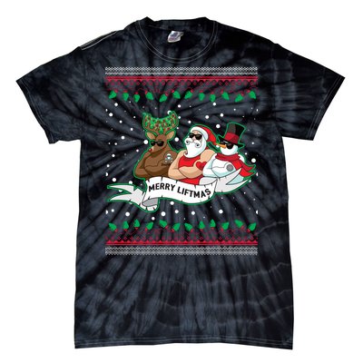 Merry Liftmas Funny Ugly Christmas Sweater Tie-Dye T-Shirt