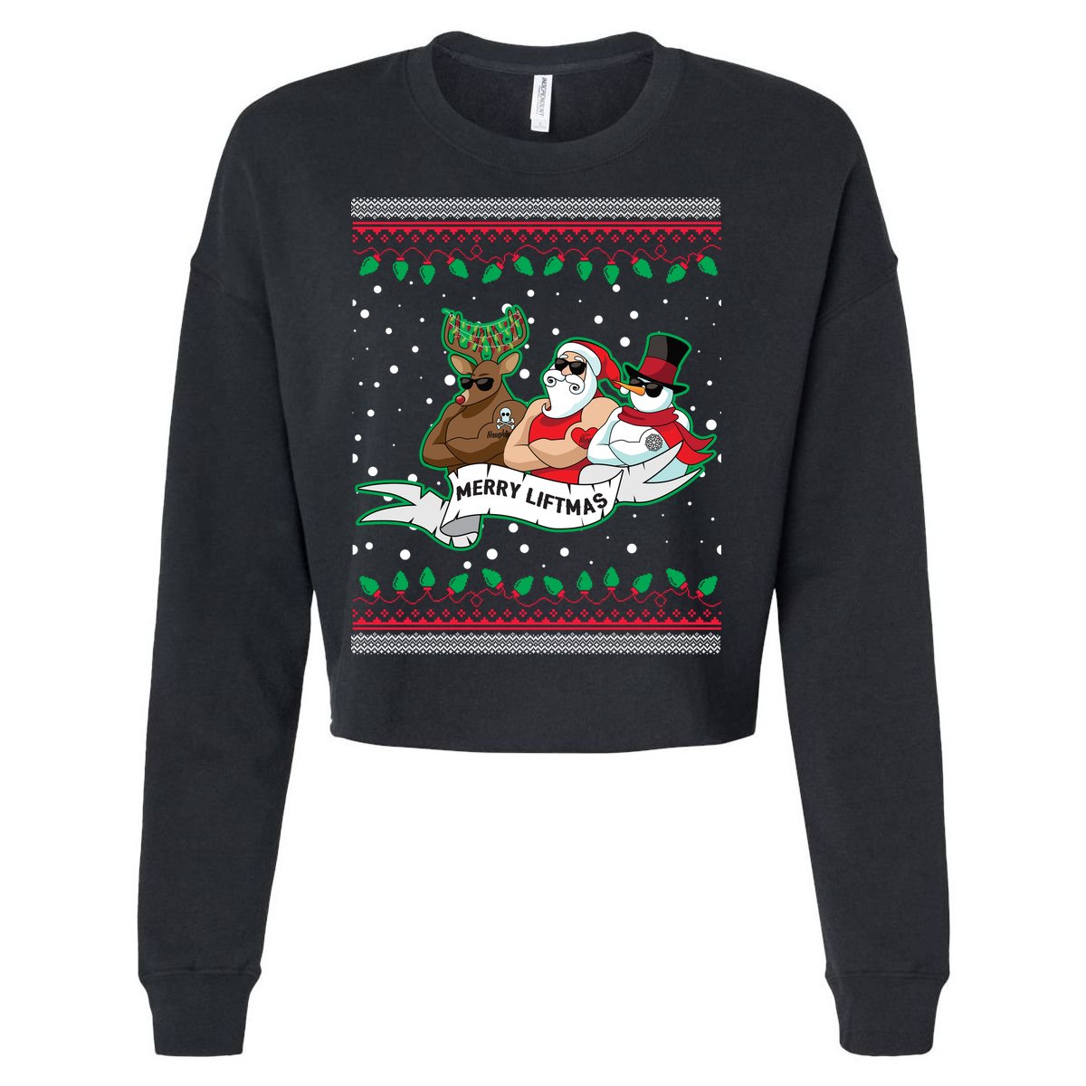 Merry Liftmas Funny Ugly Christmas Sweater Cropped Pullover Crew