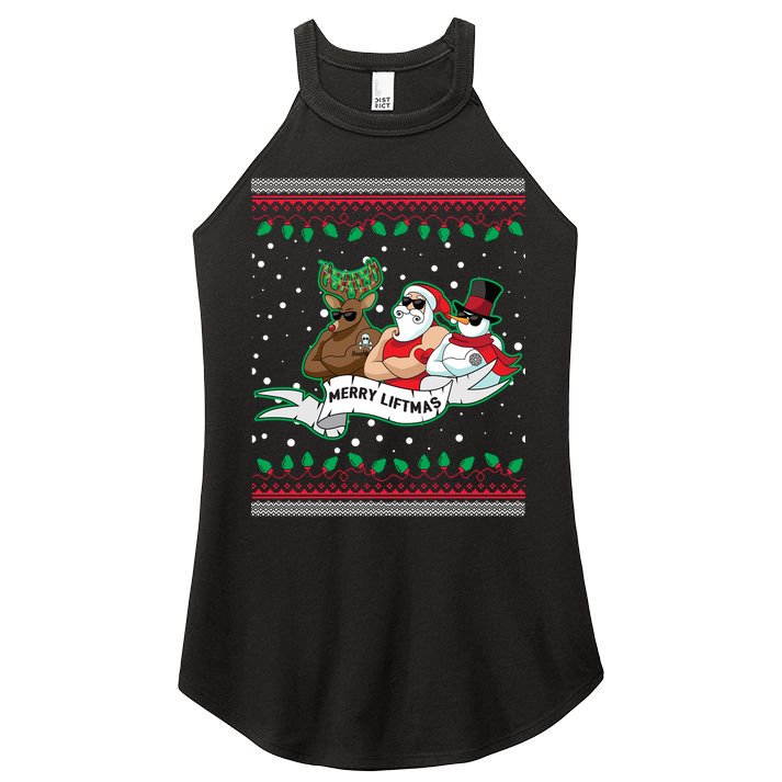 Merry Liftmas Funny Ugly Christmas Sweater Women's Perfect Tri Rocker Tank