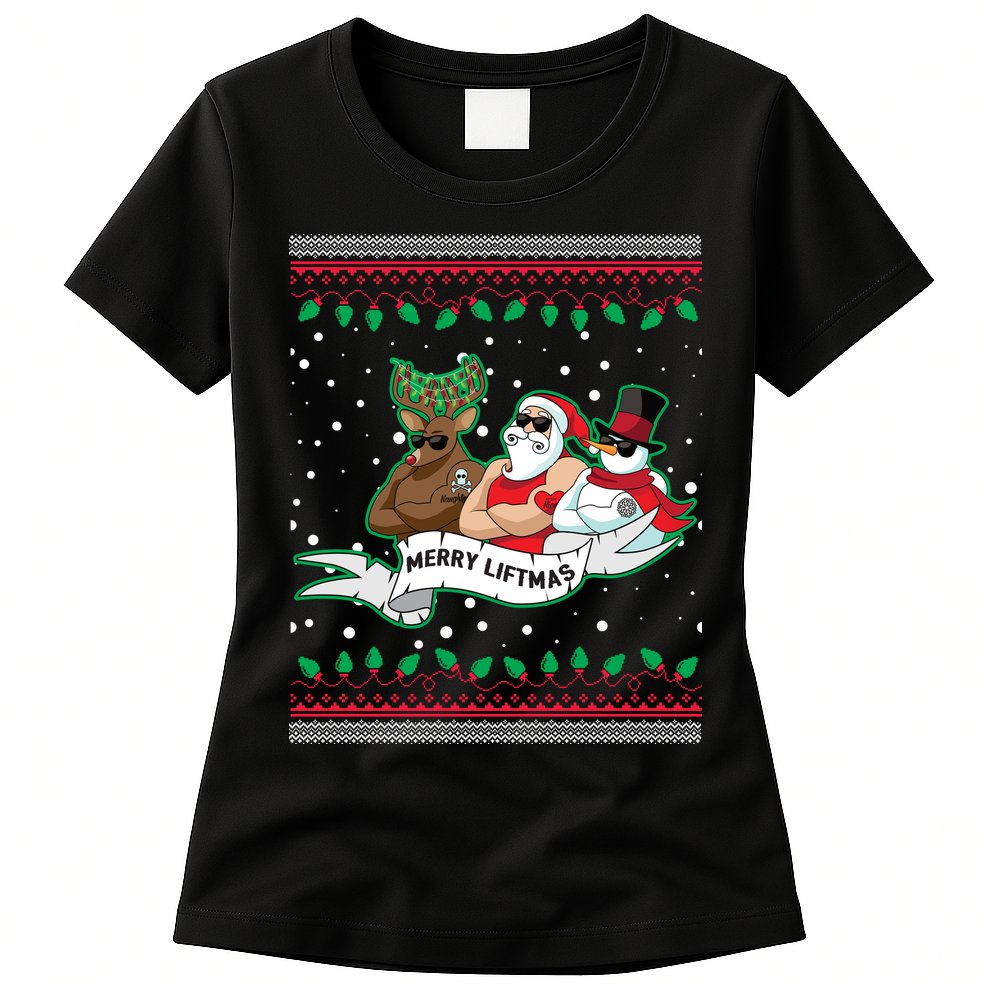 Merry Liftmas Funny Ugly Christmas Sweater Womens T-Shirt