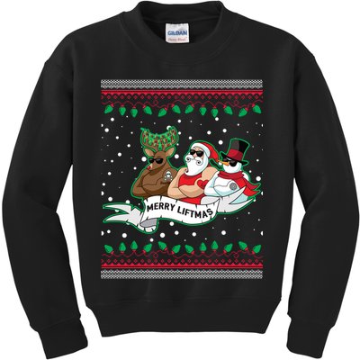 Merry Liftmas Funny Ugly Christmas Sweater Kids Sweatshirt