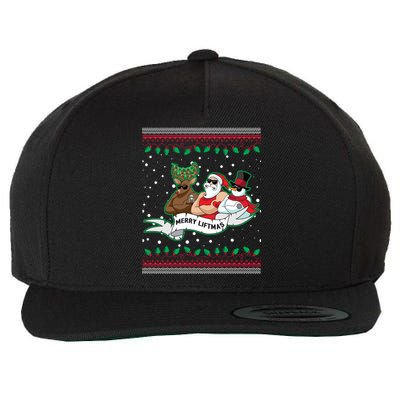 Merry Liftmas Funny Ugly Christmas Sweater Wool Snapback Cap