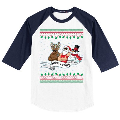 Merry Liftmas Funny Ugly Christmas Sweater Baseball Sleeve Shirt