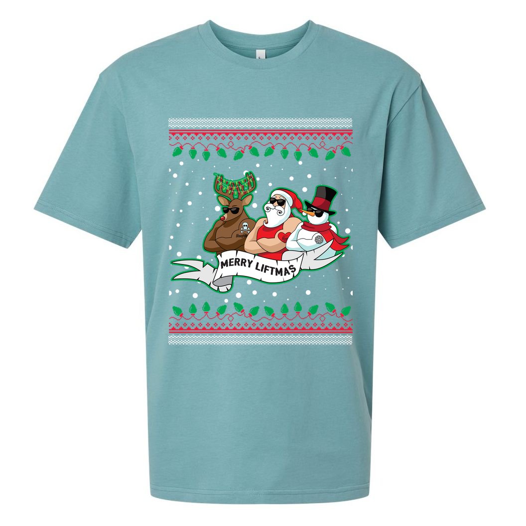 Merry Liftmas Funny Ugly Christmas Sweater Sueded Cloud Jersey T-Shirt