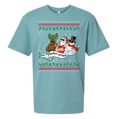 Merry Liftmas Funny Ugly Christmas Sweater Sueded Cloud Jersey T-Shirt