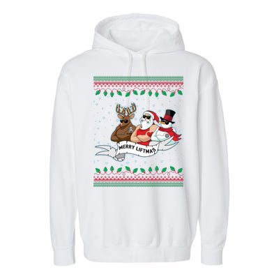 Merry Liftmas Funny Ugly Christmas Sweater Garment-Dyed Fleece Hoodie