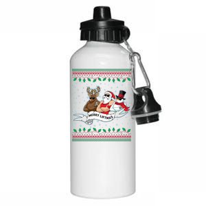 Merry Liftmas Funny Ugly Christmas Sweater Aluminum Water Bottle