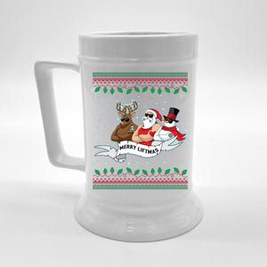 Merry Liftmas Funny Ugly Christmas Sweater Beer Stein