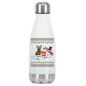 Merry Liftmas Funny Ugly Christmas Sweater Stainless Steel Insulated Water Bottle